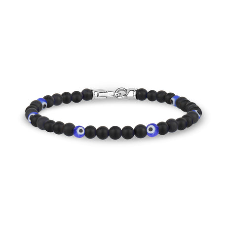 Black Onyx Evil Eye Bracelet | 4MM - Unisex Bead Bracelet - The Steel Shop