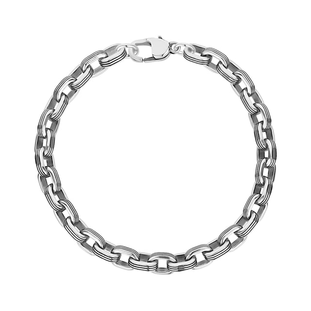 Black Lined Oval Link Bracelet - Mens Steel Bracelets - The Steel Shop