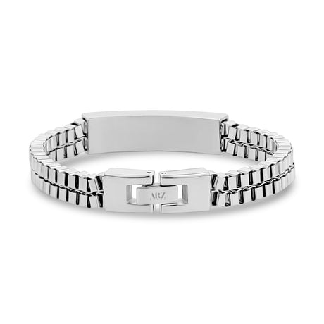 Bracelete de Duplo Link ID da Caixa de Fileira - Braceletes de Aço para Homens - Prata