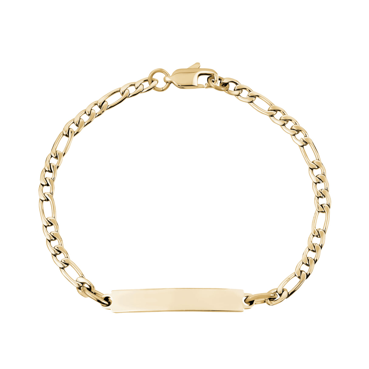 Bracelete de identificação gravável Womens 4mm Gold Figaro Link