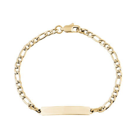 Bracelete de identificação gravável Womens 4mm Gold Figaro Link