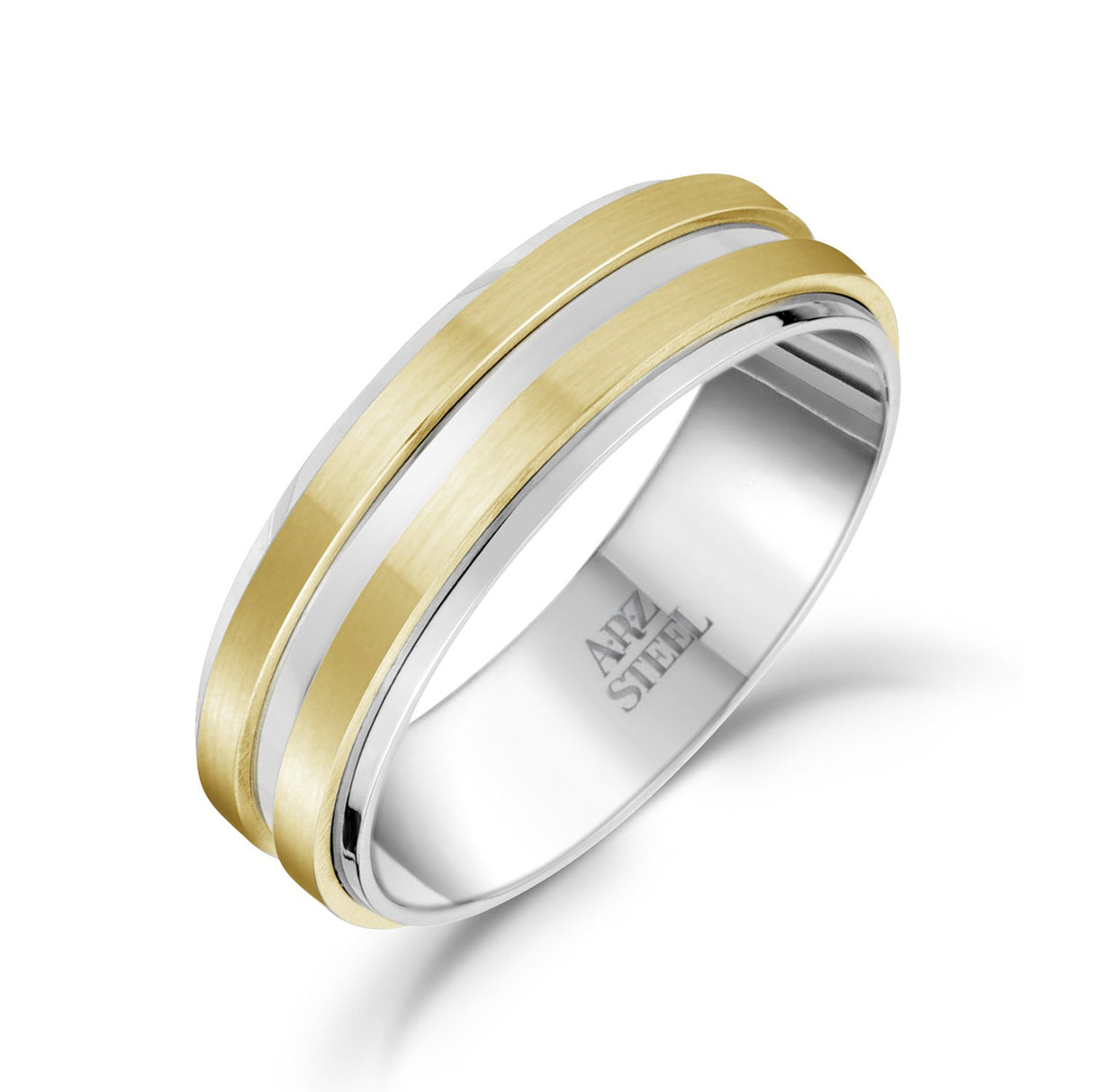 Anel de Casamento Homem - Anel de Faixa de Casamento em Aço Inoxidável Ouro 7mm - Gravável