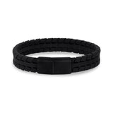 Pulseiras de Couro de Aço para Homens - Pulseira de Couro de Pneus de 12mm Gravação de Pneus Matte