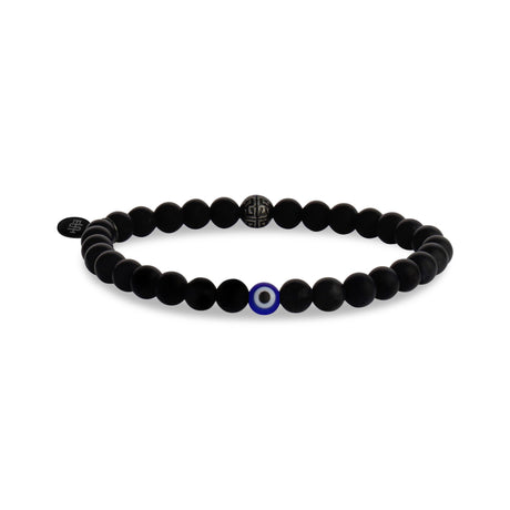 Unisex Bead Bracelet - Pulseira de Contas Unisexo - Olho Azul Maléfico 6mm Matte Black Onyx Bead Bracelet