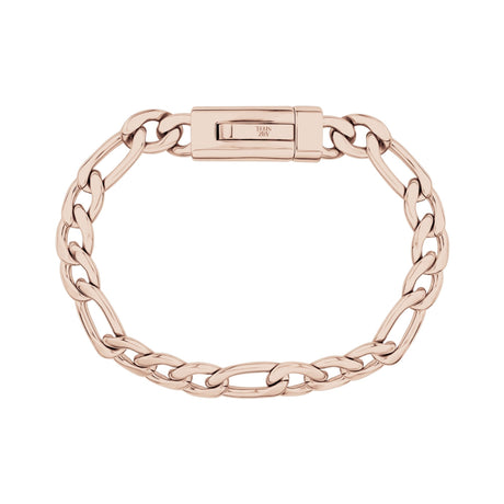 Pulseira Unisexo de Aço - Bracelete Gravável de 9mm em Rosa de Ouro Figaro Link