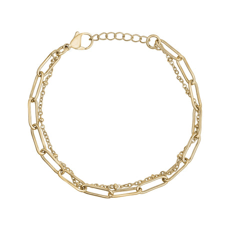 Pulseira Mulher - Bracelete de Aço Gold Double Chain Paperclip